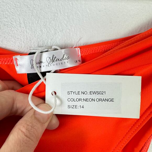 Swim Studio NWT 10/12 Neon Orange Belted Embellished Cheeky Bikini Bottoms - Picture 4 of 5